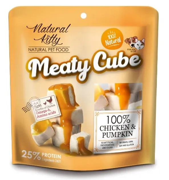 Ласощі для котів та собак Natural Kitty Meaty Cube у вигляді кубиків курка у гарбузовому соусі 60 г Вінниця - фото 1
