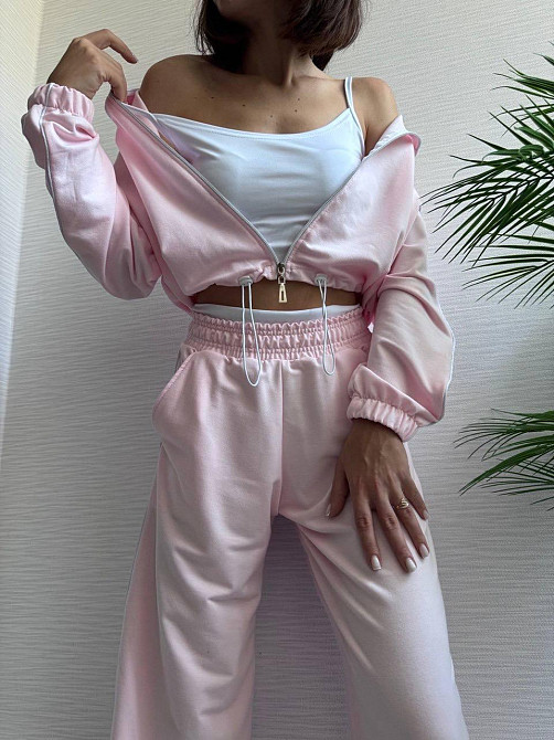 Женский прогулочный костюм тройка: кофта топ и штаны  двунить + микродайвинг Одесса - изображение 1