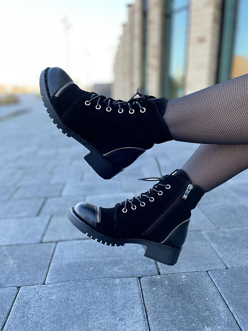 Черевики жіночі D and V чорні шкіра+замша натуральна висота 12см (2199) Коломия - фото 2