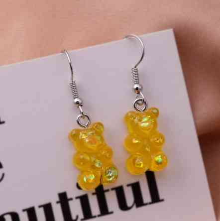 Детские серьги желейные мишки, желтые перламутровые, размер 1,6*1см, смола Киев