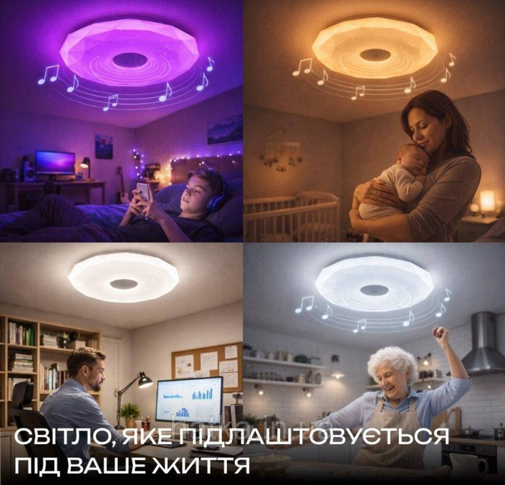 Світлодіодний музичний світильник смарт VALESO LY577-350 WH для спальні та дитячої кімнати 32W+2W RGB Білий Київ - фото 2
