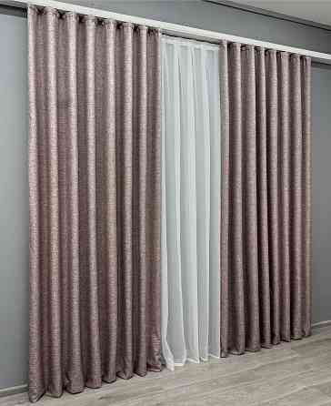 Комплект готовых штор VR-Textil Лен ALORA-TON № 1878ш Пудровый 125х290см 2 шт (39-0027) Киев