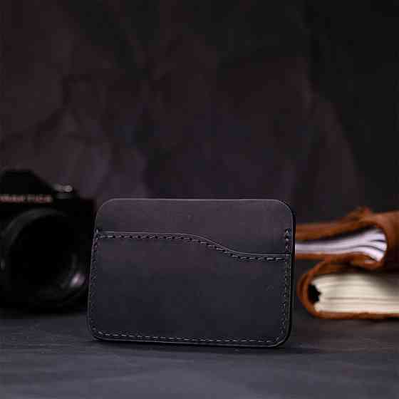 Горизонтальний картхолдер з утримувачем для Apple AirTag Чорний (GRANDE PELLE) Київ