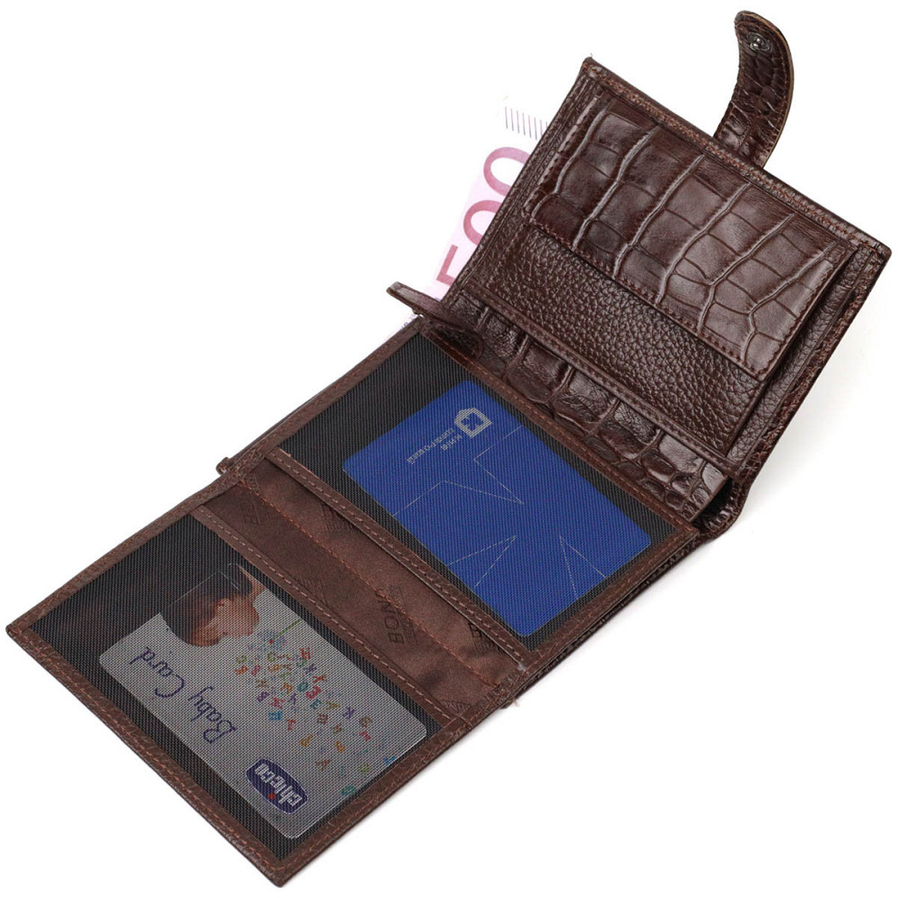 Портмоне фактурное для мужчин из натуральной кожи с тиснением под крокодила BOND 22058 Коричневый Киев - изображение 7