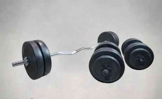 Штанга W-образная + гантели 53 кг с покрытием Гантели, гири, штанги и диски ударостойкий пластик Киев