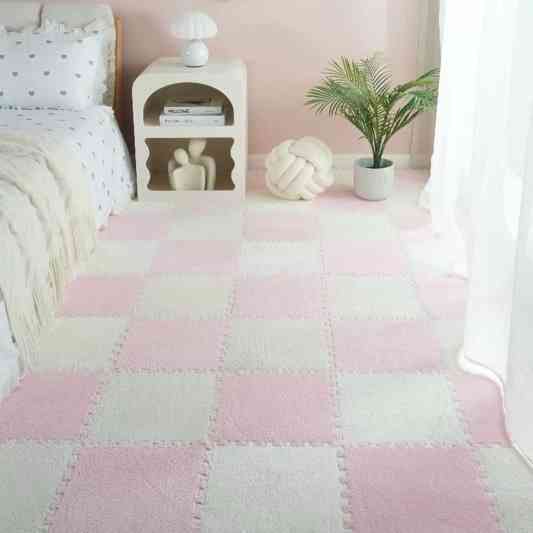 Коврик-пазл плюшевый, термоковрик, мат детский теплый 90*120см, 12 пазлов, цвет розовый Каменец-Подольский