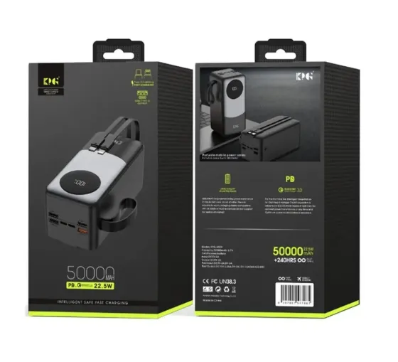 Зовнішній акумулятор Power Bank KP KPG-502X 50000 мАг 22.5W QC3.0, 4USB+2Type-C, кабелі Одеса