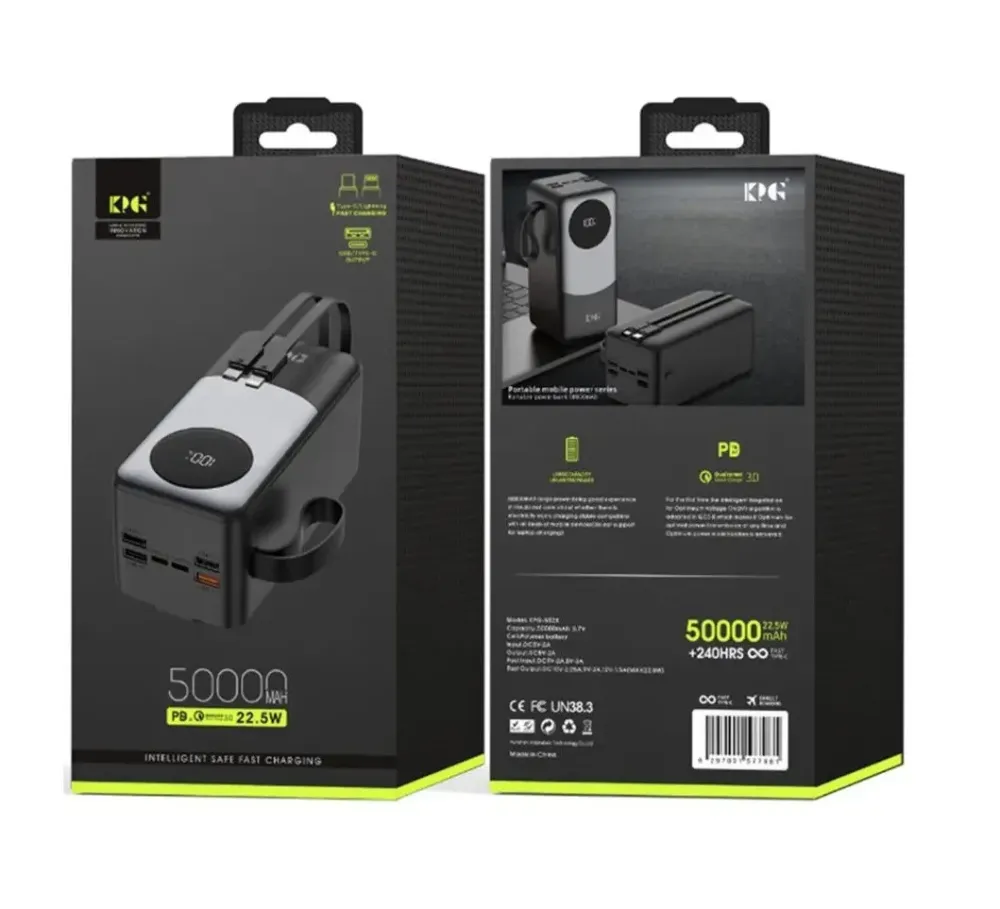 Зовнішній акумулятор Power Bank KP KPG-502X 50000 мАг 22.5W QC3.0, 4USB+2Type-C, кабелі Одеса - фото 2