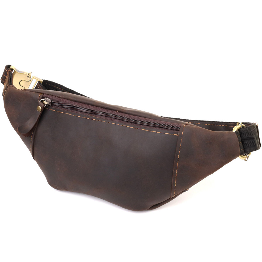 Удобная сумка-бананка для мужчин из натуральной винтажной кожи Shvigel 23121 Коричневый Киев - изображение 9