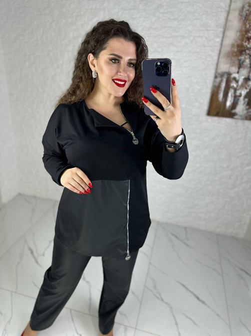 Повсякденний костюм з блискавками "Skylar" оптом | Батал | Розпродаж моделі Чорний, 54-56 Київ - фото 4