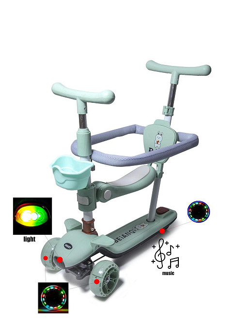 Самокат 5в1 для малышей от 1 года, с бортиком, подсветкой и музыкой BAQ. Мятный цвет Одесса - изображение 2