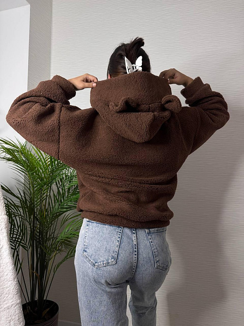 Женская теплая плюшевая худи с ушками турецкий мягкий мех Шоколад Одесса - изображение 3