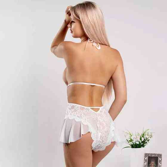 Сексуальний боді-пеньюар із відкритою спиною білий — S/M — Еротична білизна Вінниця