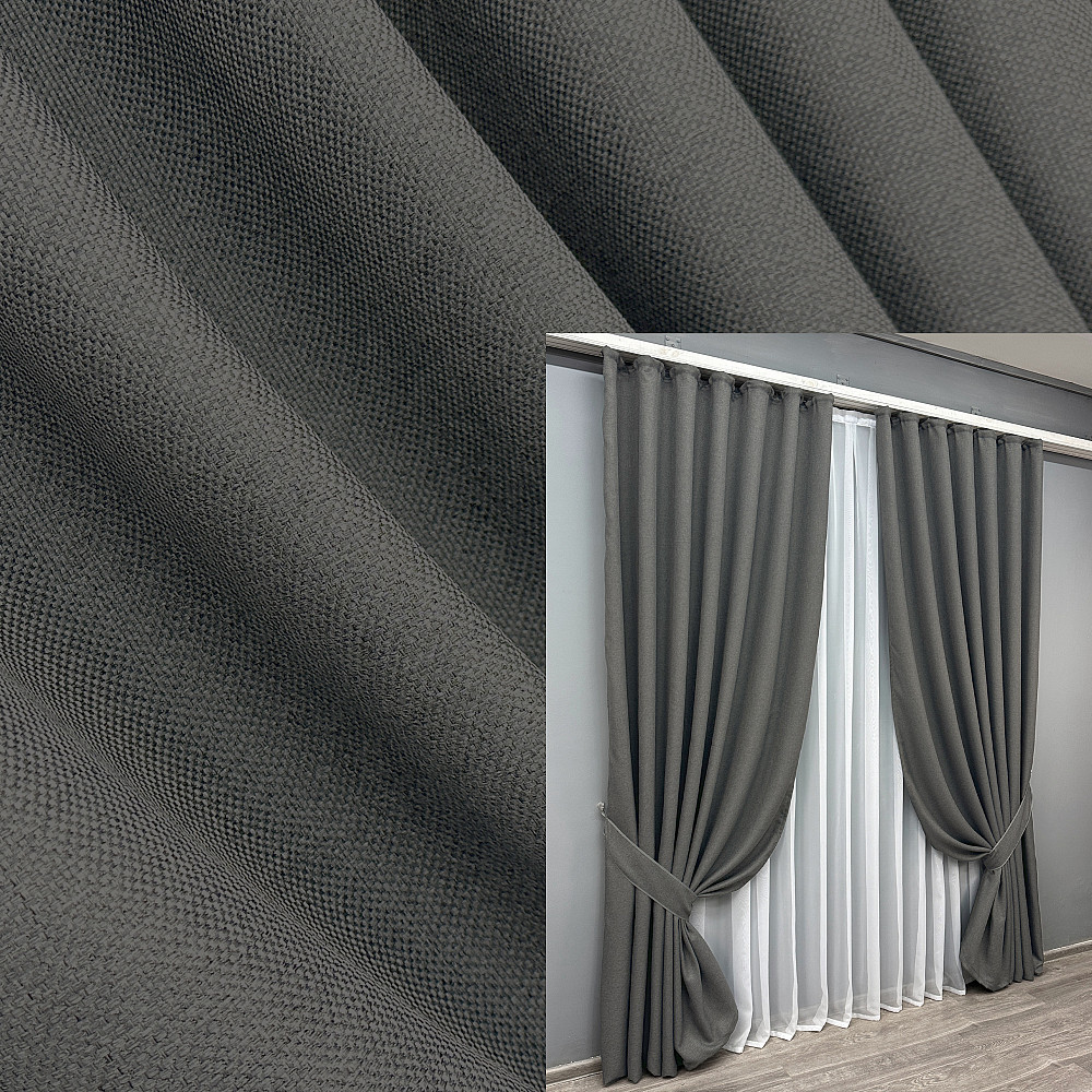 Комплект готовых штор VR-Textil Лен-блэкаут № 1220ш Серый 150х270см 2 шт (33-0038) Киев - изображение 9