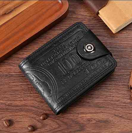 Кошелек мужской гравировка 100 долларов PU кожа 11,5 на 8,5 черный Киев