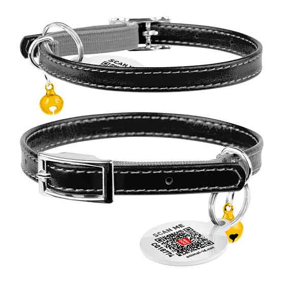 Ошейник для котов кожаный WAUDOG Glamour с QR паспортом, без украшений, XXS, Ш 9 мм, Дл 22-30 см черный Киев