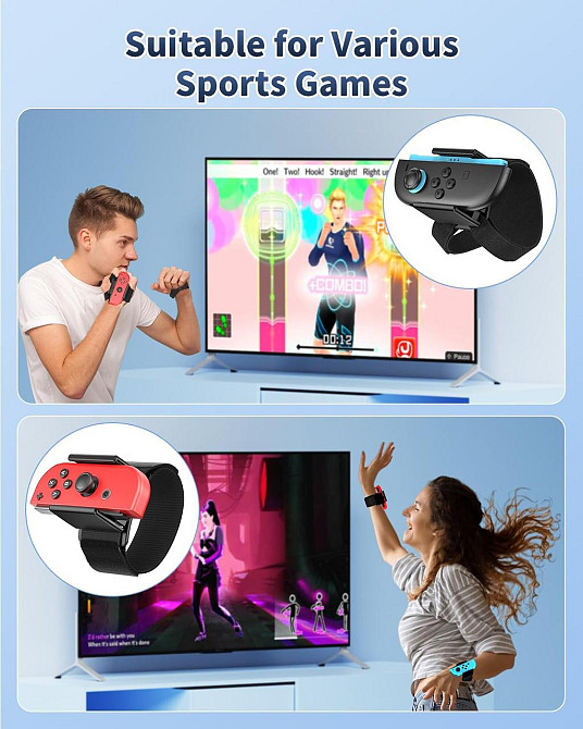 Браслет ремінець для Joy‑Con Switch 2 сумісний з Just Dance 2026 2025 чорний регульований для контролера 2 шт універсальний Київ - фото 6