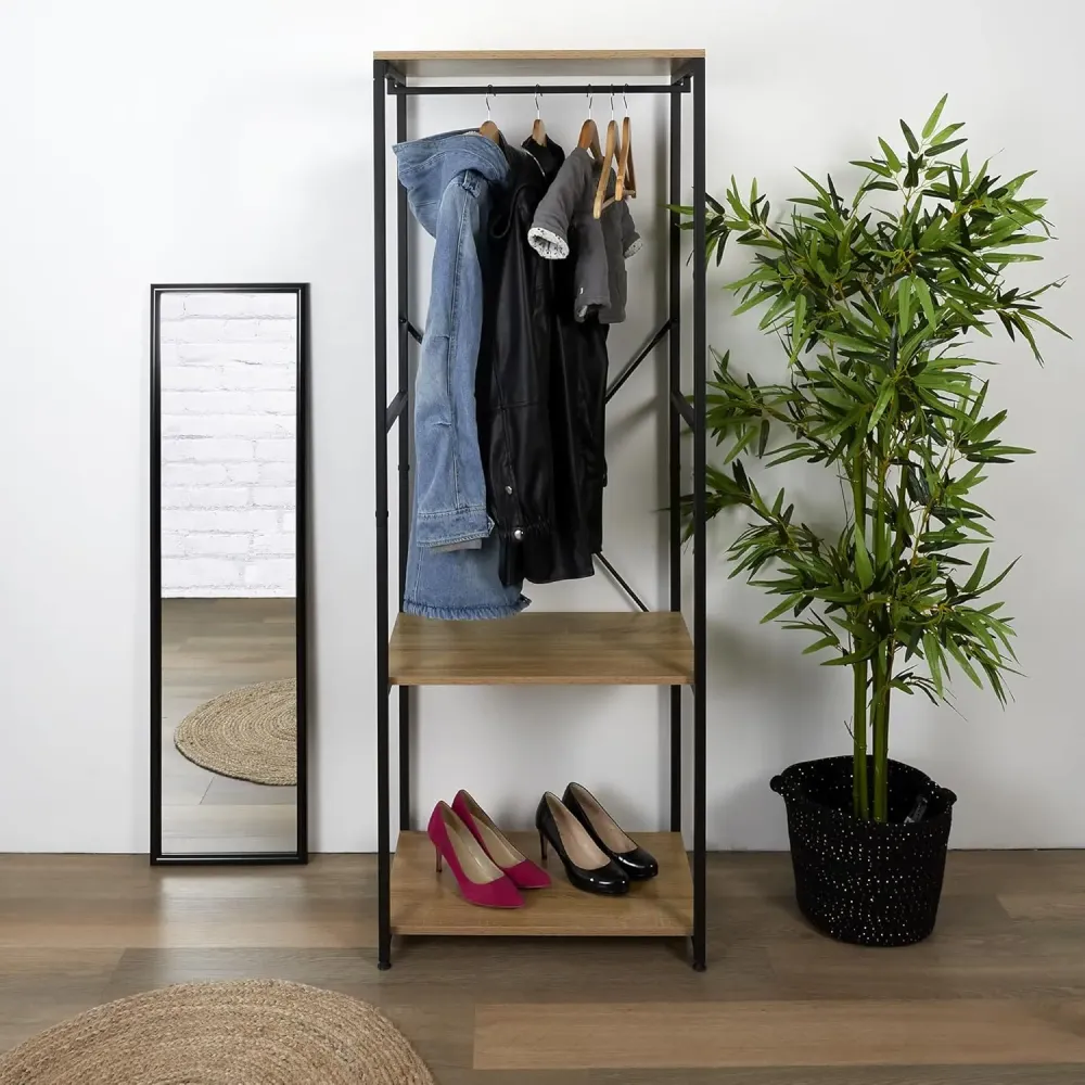 Металлическая вешалка для одежды / Стойка - рейка для одежды с полкой для обуви Коломия - фото 1