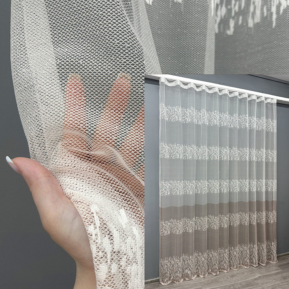 Тюль жакард колір білий з пудровим 1676т Київ - фото 1