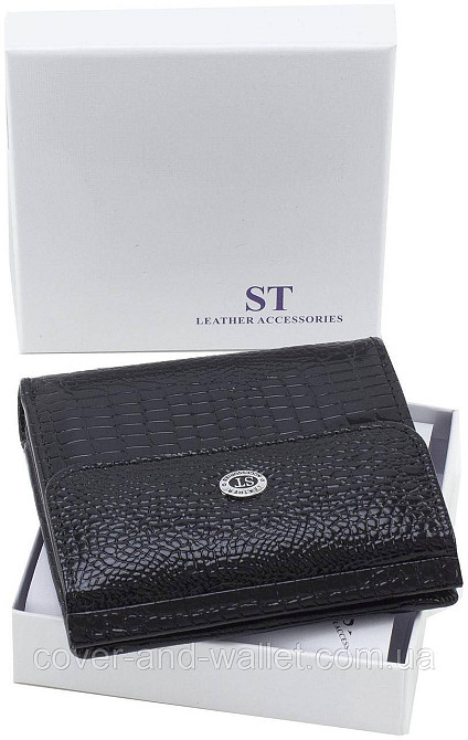 Маленький лаковий жіночий гаманець чорного кольору з великою монетницею ST AE 209-1 Київ - фото 9
