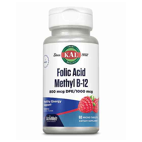 Витамины В9 и В12 KAL Folic Acid Methyl B-12  800mcg 60 таб малина Киев