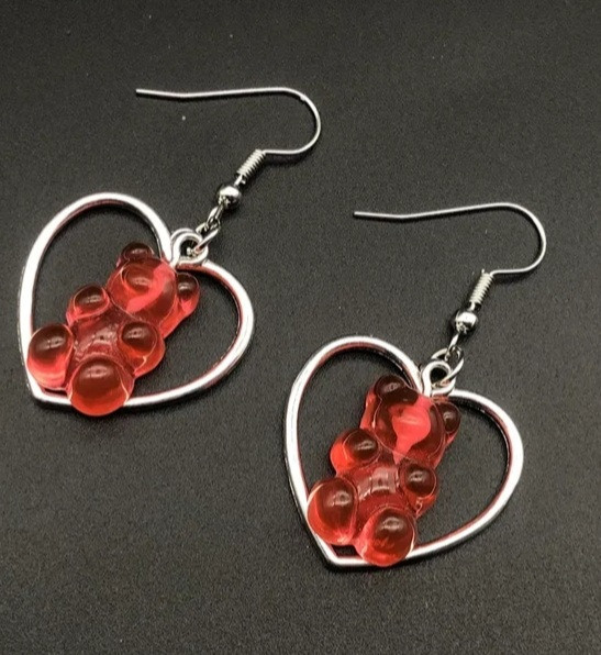 Серьги мармеладные мишки в сердечке красные - размер мишки 2,3*1,8см, смола Киев - изображение 1