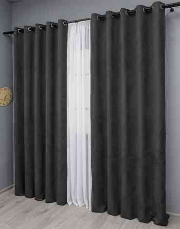Комплект штор на люверсах VR-Textil Микровелюр Petek № 1495ш 150х270 см 2 шт Темно-серый (37-0213) Киев