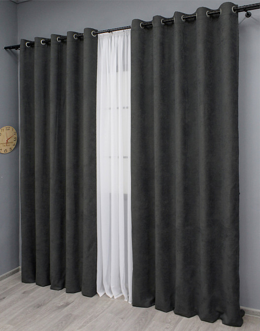 Комплект штор на люверсах VR-Textil Микровелюр Petek № 1495ш 150х270 см 2 шт Темно-сірий (37-0213) Київ - фото 4