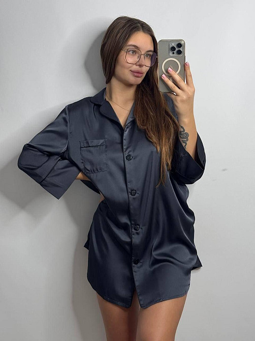 Жіноча нічна сорочка подовжена шовкова L Графітовий Харків - фото 2