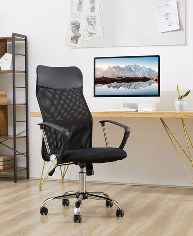 Компьютерное кресло Primaveo с эргономичной спинкой, для дома и офиса | Эко-кожа + сетка, Черное Киев - изображение 2