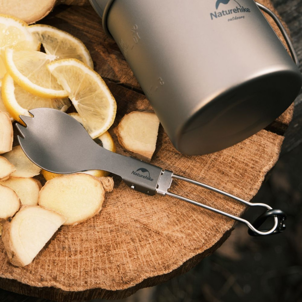Ложко-виделка титанова складана Naturehike NH19C001-J сіра з мішечком Киев - изображение 8