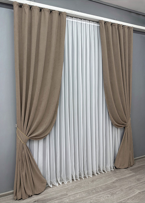 Комплект готових штор VR-Textil Мікровелюр Petek YL № 1701ш Капучино 150х295 см 2 шт (33-0602) Київ - фото 11