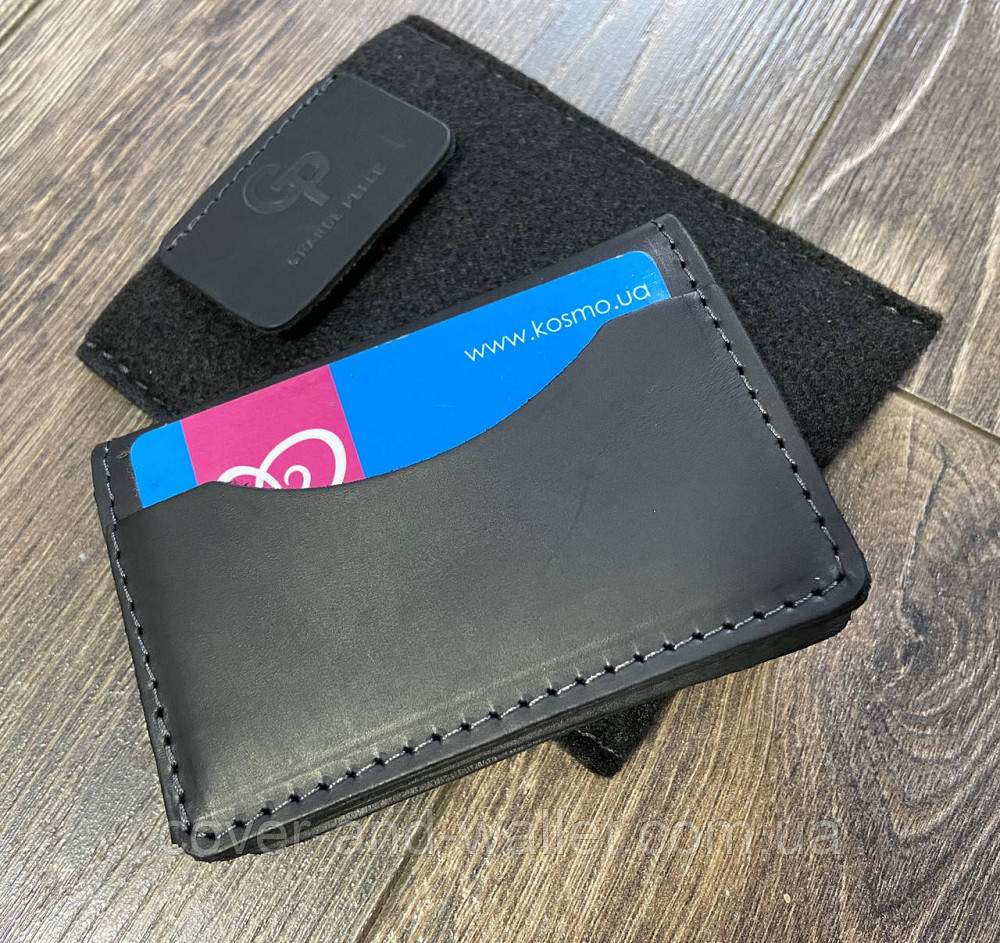 Чорна обкладинка з натуральної шкіри для ID-паспорту й автодокументів Grande Pelle Київ - фото 1