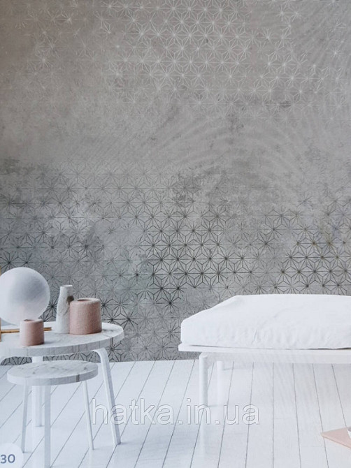 Обои виниловые Grandeco One roll one motif 2 A35101 панно 3д лофт штукатурка под бетон снежинки серые бежевые Киев - изображение 2