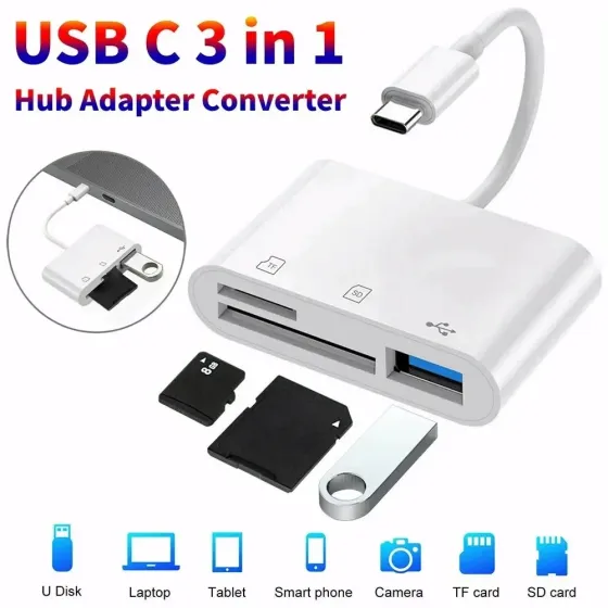 Адаптер Type C кардридер USB TF SD (белый) Запорожье
