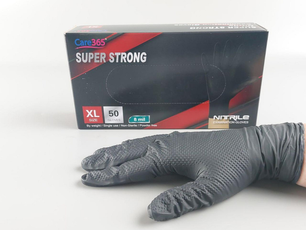 Рукавиці нітрилові чорні суперміцні 50 шт. господарські, розмір XL "CARE 365" (1 пачка) Харків - фото 1