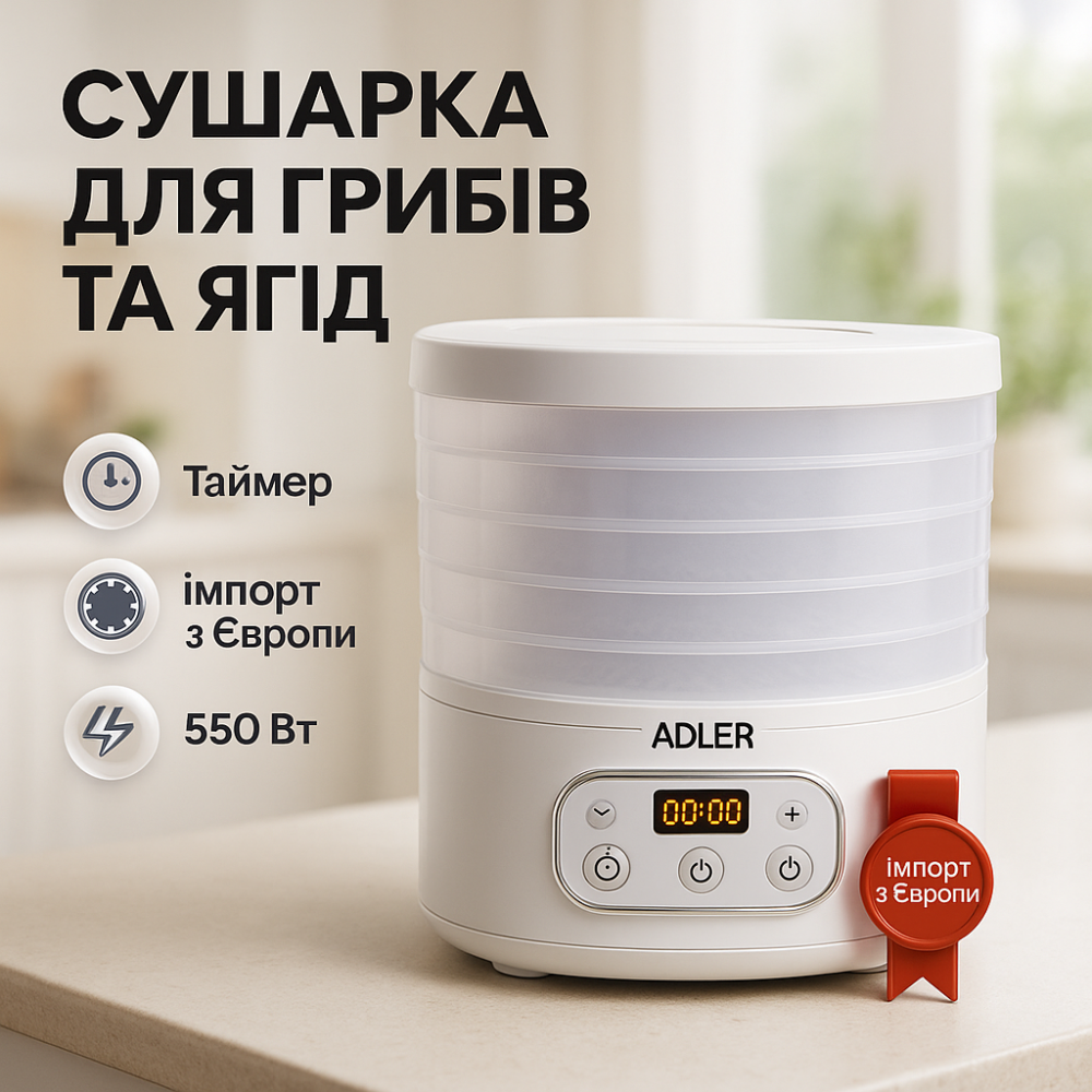 Дегідратор на 5 піддонів Adler AD 6658 550Вт, Універсальний дегідратор для м’яса, Сушарка на 5 ярусів TP-16 Львів - фото 12