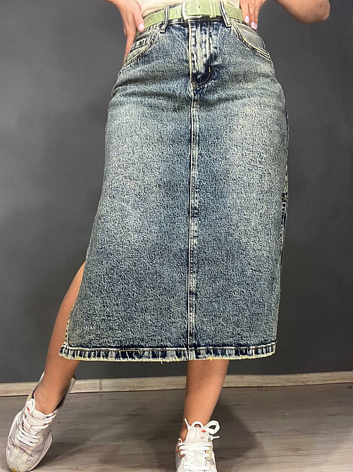 Юбка женская джинсовая ZJY 68005 длина ниже колена боковые разрезы зеленый ремешок синяя, синий, З4 Киев - изображение 11