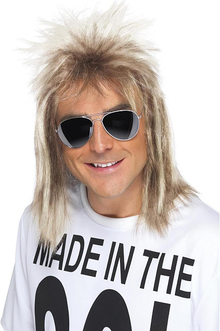 Парик мужской мюлет ретро рокера в стиле 80-х, светлый объемный синтетический для Хэллоуина, вечеринок косплей Киев - изображение 1