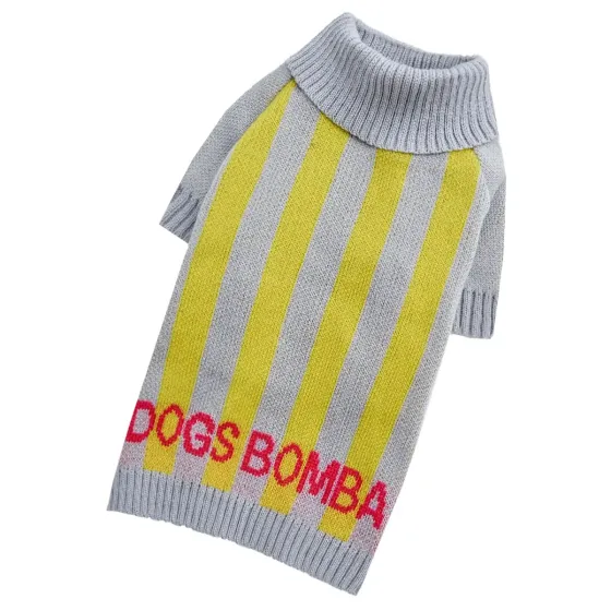 Светр для собак в'язаний Dogs Bomba коричневий теплий стрейчевий одяг для собак в полоску сірий 4 Одеса