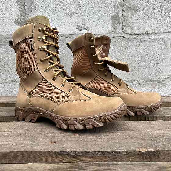 Тактичні літні чоловічі берці койот, шкіряні військові берці водостійкі  шкіряні прошиті Львів