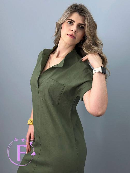 Жіноче лляне плаття літнє "Avrora" оптом | Батал 50-52, Хакі Київ - фото 1