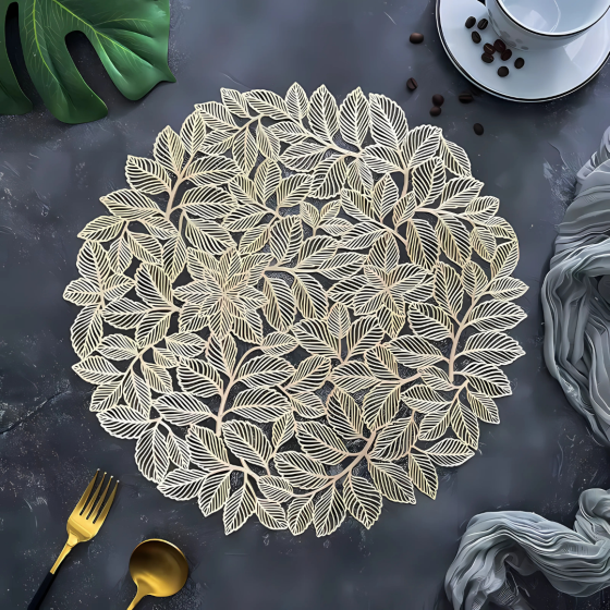 Сервірувальна серветка під гаряче кругла, килимок сервірувальний золотистий набір 2 шт Кам'янець-Подільський