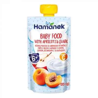 Детское пюре Hamanek Яблоко Абрикос Сыр, 120 г (8595139783921) Винница