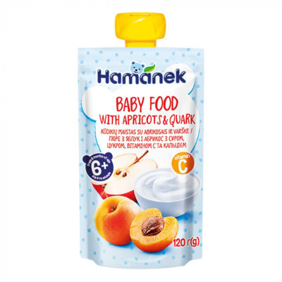 Дитяче пюре Hamanek Яблуко Абрикос Сир, 120 г (8595139783921) Вінниця - фото 1