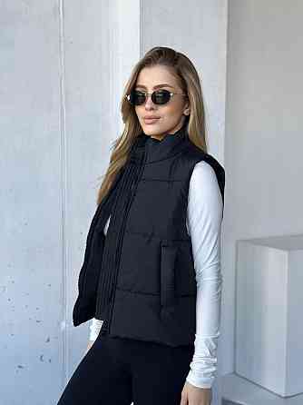 Жіноча тепла жилетка на блискавці плащівка емі на силіконі Чорний, 46/48 Одеса