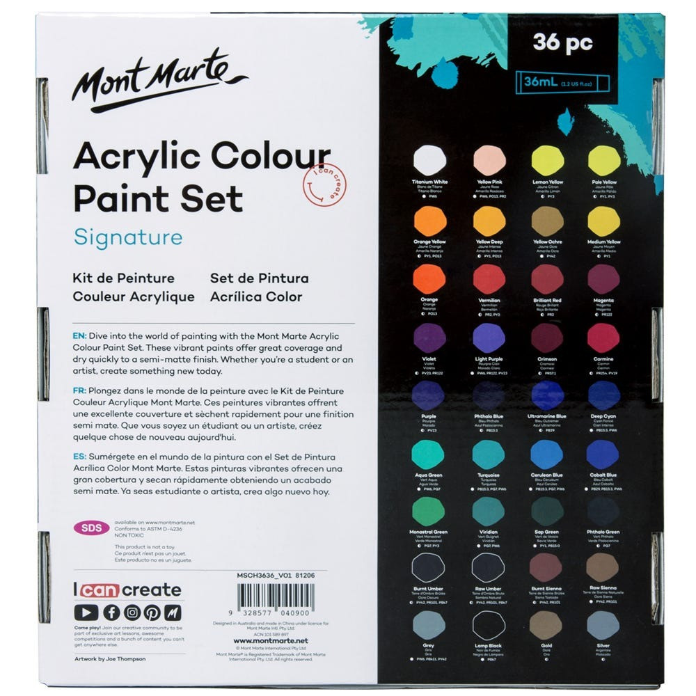 Фарби акрилові для малювання Mont Marte Acrylic Color Paint Set Signature 36pc x 36ml Кам'янець-Подільський - фото 5