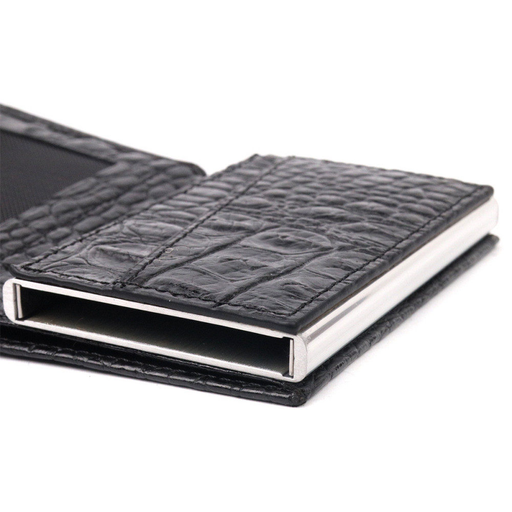 Визитница из натуральной фактурной кожи под крокодила KARYA 20990 Черный Киев - изображение 7