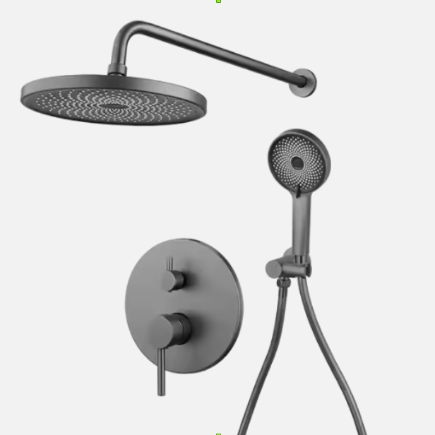 Душовий гарнітур 2 в 1 стаціонарний і ручний душ із латуні прихованого монтажу , Сірий Кам'янець-Подільський - фото 1