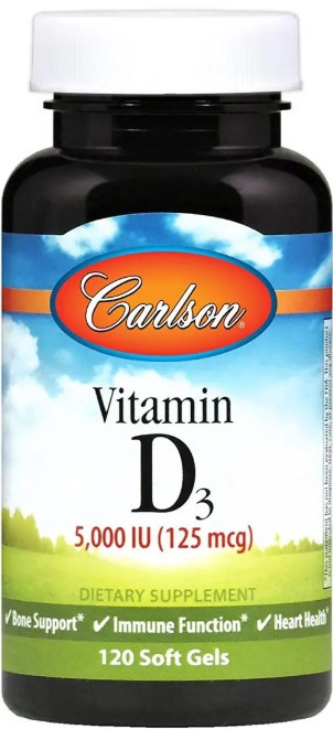 Витамин Д-3 для иммунитета Carlson Vitamin D3 125 мг (5000 МЕ) 120 гел капс Киев - изображение 1